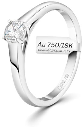 EDELIND Verlobungsring 750 Gold GIA Zertifiziert 0,30 Ct Solitär Diamantring Ø 52 mm Trauring Weißgold Goldring für Damen mit Diamanten Brillanten mit Schmuck Geschenkbox