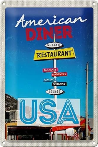 FEMER Blechschild Reise 20x30cm USA Restaurant Pancakes Steaks Salat