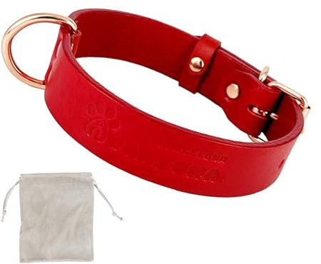 Chien Collier Cuir, Qualité Cuir Souple, Fait À La Main en Espagne, Petit Moyen Grand Chien. Rouge et Or Rose.