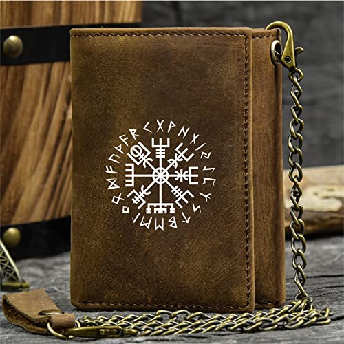 NMVAWIPT Geldbeutel für Herren mit RFID-Schutz, Einzigartig Wikinger Symbol - Portemonnaie Herren Portmonee Geldbeutel Kartenetui Karten Etui Slim Wallet Vintage Bräune,Braun,Viking Compass