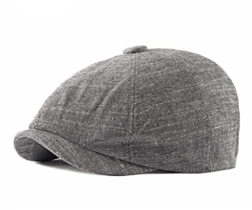 tcax Schiebermütze Herren Leinen Newsboy Cap Herren Baskenmütze Schirmmütze Frühling Sommer Hellgrau Acht Panel Hut Vintage Lässige Achteckige Mütze,Schwarz,54-60Cm