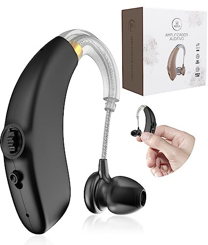 NORTECH INNOVATION® Amplificador Auditivo Recargable de Larga Duración, Amplificador de Sonido Recargable Inalámbrico, Amplificador Auditivo Universal, Mini Aparato Auditivo para Oír Mejor (Negro)