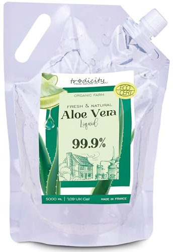 Aloe Vera Reinflüssigkeit 100% Natürliches BIO: Feuchtigkeitsspendend, Beruhigend und Reparierend, Reinigendes Tonikum, After-Sun, Enthaarung und Rasur, Anti-Aging Serum. HAUSKOSMETIK - 5000 ml