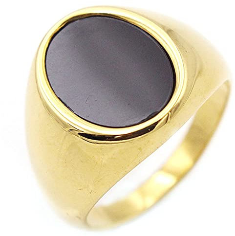 BCughia Gold Ringe, Ringe Herren Punk Titan Stahl Flacher Siegelring aus Gold mit Emaille Engagement Ring Geschenk Größe 54 (17.2)
