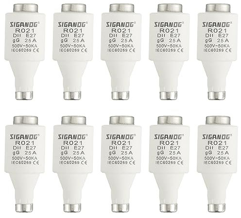 SIGANDG 25A DII E27 R021 Spiral-Keramik-Sicherungen gG Diazed Sicherungseinsätze 500VAC für Kabel- und Leitungsschutz (10er Pack)