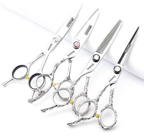 AXEMOORE Porfessional Linkshänder Friseurschere 6 Zoll Edelstahl Haarschneideschere für Damen & Herren… (4-teiliges Set)