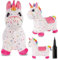 sun baby Hüpftiere ab 1 Jahr mit Pumpe aufblasbares Hüpfspielzeug aus Hochwertigem und Strapazierfähigem Gummi, Verschiedene Designs (Weißes Einhorn mit Sternen)