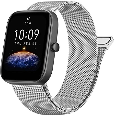 Vancle Armband für Amazfit Bip U Pro Armband/Bip 3 Pro/Bip 3/Bip S/Bip S Lite/Bip U/Bip/Bip Lite Damen Herren,Metall Mesh Edelstahl Ersatzarmband 20mm Uhrenarmband für Amazfit Bip 3 Pro(Silber)