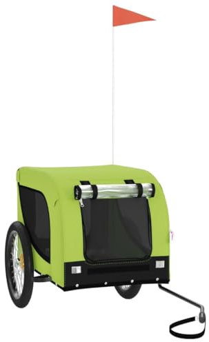 vidaXL Fahrradanhänger für Hunde, Hundeanhänger mit Reflektoren Flagge, Hundetransporter Maximale Belastbarkeit 45kg, Grün Schwarz Oxford-Gewebe Eisen