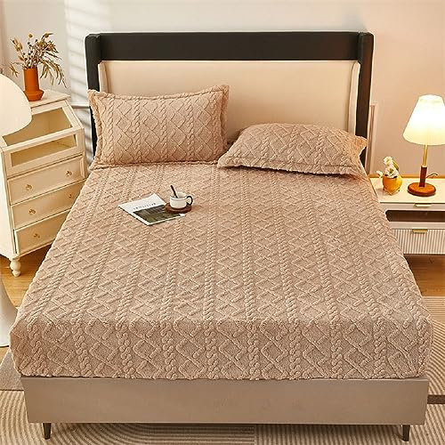 SASIGAYA Spannbettlaken 90×200cm Flanell Spannbetttuch Khaki Winter Plüsch Fleece Spannbetttucher Superweiches Matratzenschoner Flauschig Warme Bettlaken für Boxspringbett Topper Matratzen bis 25cm