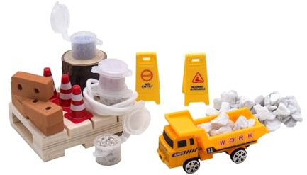 ZauberDeko Wichtel Zubehör Baustelle Bagger Baumaterial Miniatur Wichteldorf Set 18-teilig
