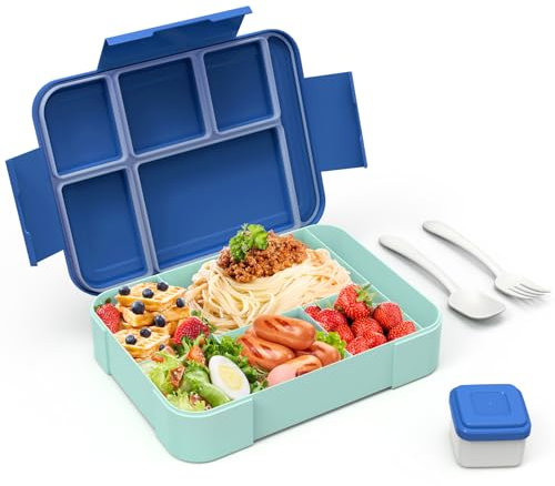 HOBUE Brotdose Kinder Mit Fächern,1330ml Lunchbox Auslaufsichere Bento Box,Vesperbox mit 6 Fächern,Frühstücksbox für Kindergarten, Jausenbox für Schule,Brotzeitbox für Erwachsene(Bleu)