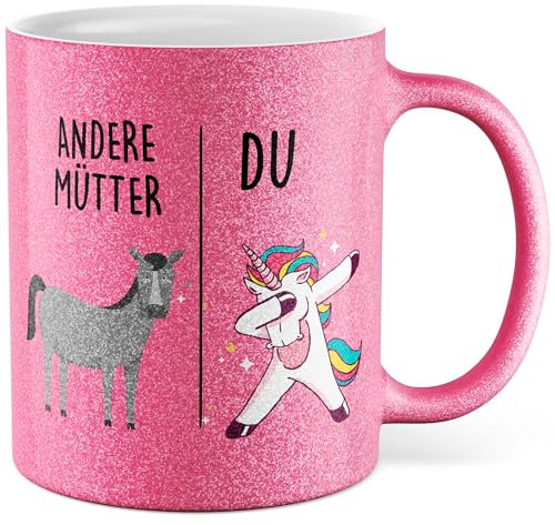 Tasse Mutter Geschenk Andere Mütter - Du, Kaffeetasse Mama Geschenk für Frauen Schwangerschaft Baby, Geschenkidee Freundin Frau Kind Geburtstag Muttertag Weihnachten Kaffee-Becher (Weiß/Glitzer)