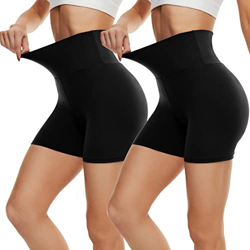 DDOBB Radlerhose Damen Kurze Shorts Sporthose Leggings Blickdicht High Waist Elastisch Unterhosen Fitness Hotpants Sommer Boxershorts(Schwarz*2,S-M)