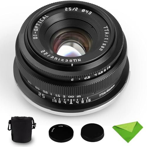 TTArtisan 25mm F2 Objectif d'appareil Photo Fixe Manuel Grand Angle APS-C à Grande Ouverture pour Fujifilm Fuji X-Mount appareils Photo X-A2 X-A2 X-A3 X-A5 X-A7 X-H1 XT1 X-T2 X-T3 X-T20 X-T30 X-T100