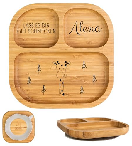 wunderwunsch - Personalisierter Baby Teller mit Saugnapf - Praktisches Kleinkind Zubehör mit Namen - Kinder Teller Rutschfest - Personalisierte Geschenke Geburt