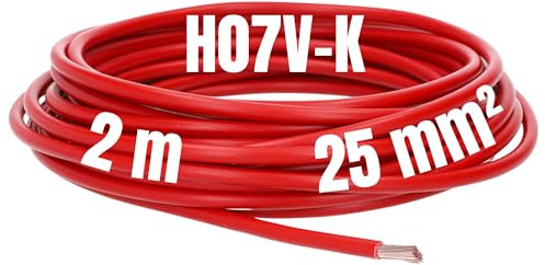 Kalitec Cavo di Cablaggio H07V-K 25 mm² Rosso - Filo Flessibile 2 Metri per Armadio Elettrico e Commutazione