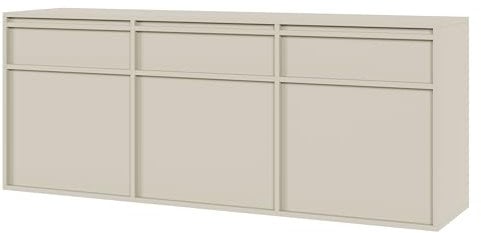 Selsey Commode Suspendue Meuble De Rangement À 3 Tiroirs 3 Portes Push to Open 154 cm Beige Gris Evo
