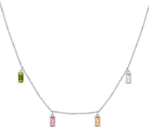 Epinki Kette 925 mit Anhänger, Bunt Rechteckig Zirkonia Halskette Anhänger 925 Silber, Kette Damen, Silber, 45CM