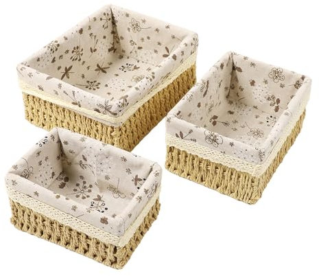Yosoo Handgewebte Aufbewahrungskörbe, 3-teiliges Set aus Gewebten Graskörben, Sicher für Babys, Kinderzimmer, Haustiere, Klassisches Minimalistisches Design, Reichlich Stauraum für