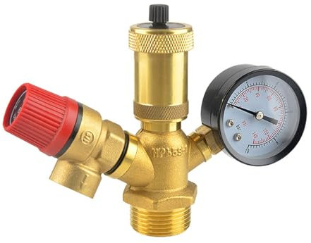 Sicherheitsgruppe, 3 Bar Überdruckventil Boiler DN25 1 Zoll Schnellentlüfter Sicherheitsventil Sicherheitsgruppe Warmwasserspeicher Anschlußgruppe Entlüftungsventil für Heizungsanlage Boiler