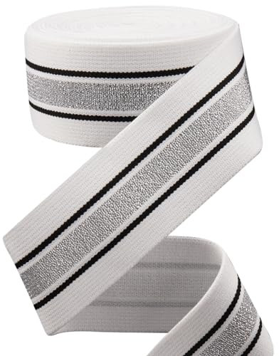 GORGECRAFT 4.3 m 40mm Breit Silber Und Schwarz Gestreiftes Gummiband Weiß Flach Dehnbar Zum Nähen Stricken Besatzband Für Heimwerker Basteln Taillenbänder Stirnbänder Taschen Kleidungsstücke Zubehör