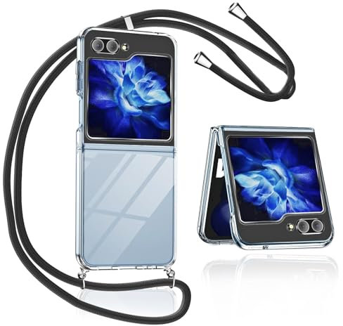Yutwo Handykette für Samsung Galaxy Z Flip 6 Hülle, Transparent Handyhülle mit Band, Necklace Silikon Abnehmbar Kordel Schutzhülle für Z Flip 6 5G, Clear
