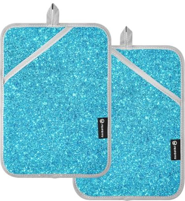 KLL Topflappen für die Küche, hitzebeständige Topflappen für Küchen mit Taschen, Ofenhandschuhe, 24,9 x 17,8 cm, blauer Glitzer, 2 Stück