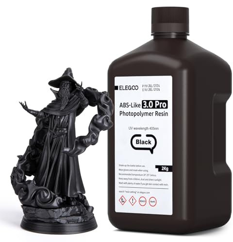 ELEGOO ABS-Like 3.0 Pro Resin Schwarz 2000g, Aufgerüstetes 3D-Drucker Harz für höhere Hitze- und Kratzfestigkeit, Kompatibel mit den meisten MSLA/LCD/DLP-Lichtaushärtungs-3D-Druckern