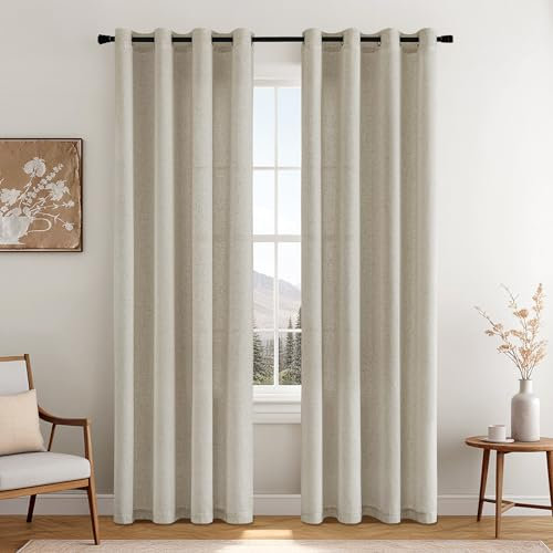 MIULEE Leinen Vorhang Halbtransparent mit Ösen 2er Set 140X245 cm, Natur Leinenvorhang Transparent für Wohnzimmer Schlafzimmer Fenster, Modern Leinengardine Voile Beige Gardinen Leinenoptik