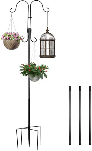 MaxAwe Garden Doppelt Schäferhaken, 240cm Rostbeständig Metall Garten Doppelhaken Schäferstab mit 5 Zinkenbasis, Heavy Duty Hirtenhaken für Solarleuchten Kleiderbügel Laternen Vogelhäuschen