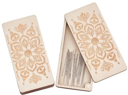 AHANDMAKER 2 Stück Nadelbox Aus Holz Aufbewahrungsbox Für Nähnadeln Nähnadel Organizer Mit Blumendruck Für Quilterinnen Kanalisation Schneider Holzfarbe 5.5x2.36x0.3 Zoll