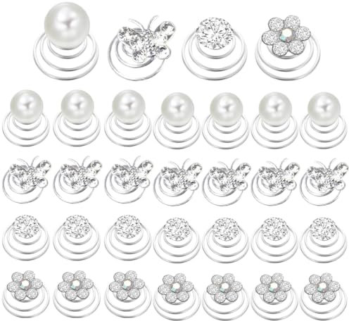 4 stili, 32 pezzi di cristallo perla spirale capelli clip, turbinio strass capelli clip bobine Accessori regalo di nozze