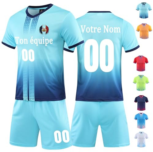 OXOQAQ Maillot de Foot Enfant Personnalisé Homme Ensemble Foot Personnalisé Maillot Football Maillot Foot Garçons avec T-Shirts Shorts avec Le Numéro du Nom Logo