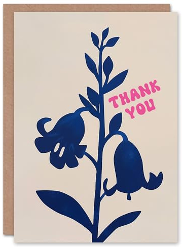 Artery8 Bluebell Flowers Royal Blue Floral Botanical Blank For Him Or Her Art Thank You Card