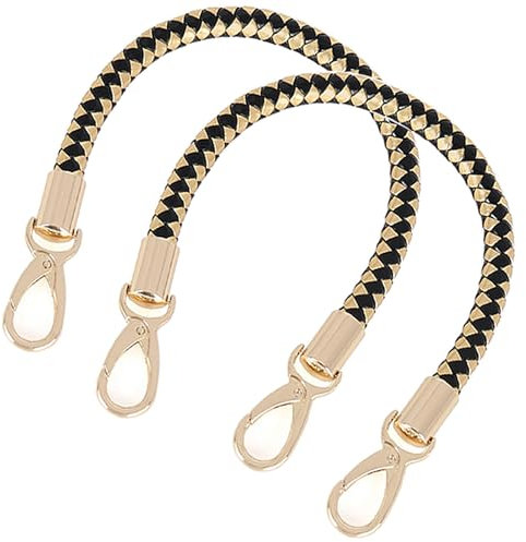 WANYI 2 Stück 40cm Taschenhenkel Leder Taschengurte zum Wechseln DIY Taschengriffe Schultergurt Taschenriemen Ersatzhenkel für Taschen Handtasche Geldbörse mit 2 Gold Karabinerhaken (Schwarz + Gold)