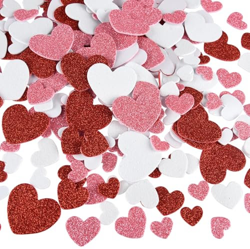 CHRORINE 350 Stück Schaumstoff-Herz-Aufkleber, Valentinstag, Glitzer, selbstklebende Aufkleber, Herzformen, bunte Aufkleber für Valentinstag, Dekoration, Hochzeitsbedarf, Kunsthandwerk – Glitzer, Rot,