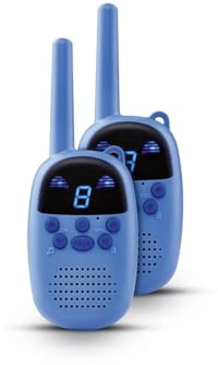 Silvercrest 2 Kinder Walkie Talkie, Set inkl. Gürtelklemme & Batterien, Funk Reichweite bis 8* km (Blau)