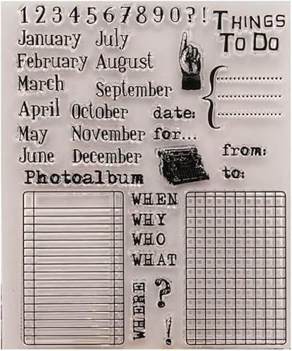 Codulu Transparenter Silikon-Stempel-Siegelblatt/Datum/Uhrzeit/Monat/Woche, Prägestempel für Scrapbooking, Kartenherstellung, Dekoration, Wörter, Journaling, DIY-Album