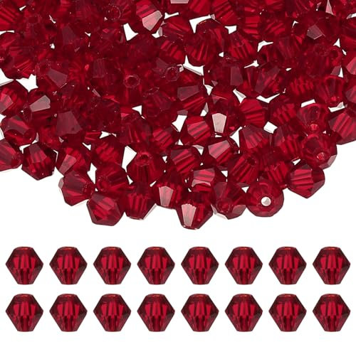 PATIKIL 4mm Bicone Crystal Beads, 400 Pcs Glass Faceted Bicone Beads Loose Spacer Bead for Jewelry Making Bracelet Necklace Earrings Wind Chimes Craft, Red