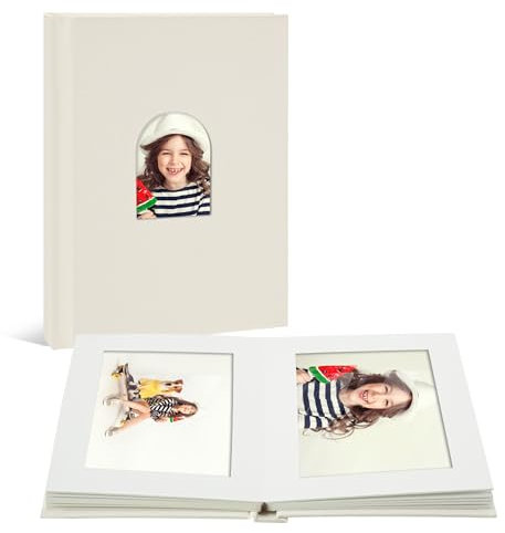 Vienrose Fotoalbum Einsteckalbum 10x15 cm | Leinen-Fotobuch für 20 Fotos mit Schreibfeld - Ideal für Baby, Hochzeit & Reisetagebücher (Beige)