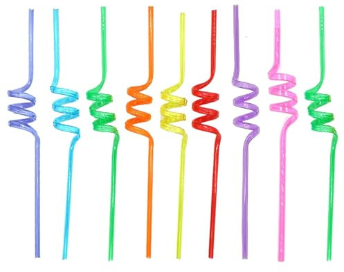 10 Pieces Curly Straws, Silly Straws, Plastic Straws Reusable, Novelty Curly Party Straws for Kids Birthday, Party Straws for Home Bar Beverage Shop Weddings Birthdays Family Reunion