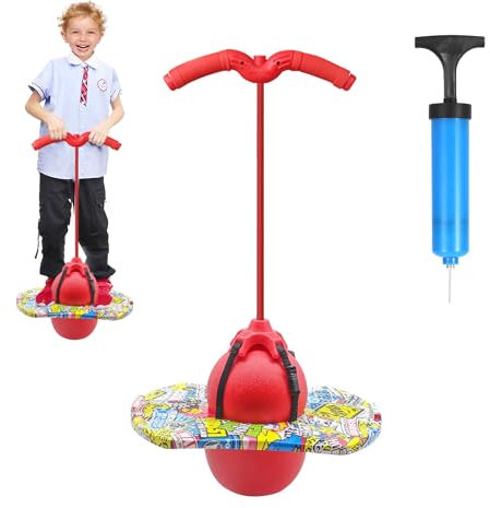 Pogo Stick für Kinder, Hüpfball mit Griff, Hüpfstange Erwachsene, 100 kg Tragfähigkeit, Gartenspielzeug Kinder, Outdoor Bouncing Ball, Bewegungsspiele für Gleichgewichtstraining, Sport (Rot)