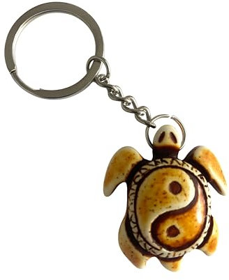 WOO MANTO Taiji Schildkröten Yin Yang Schlüsselanhänger, 4,1 x 3,5 cm, Harz-Anhänger, Feng Shui Glücksbringer