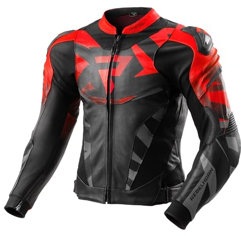 REBELHORN Inferno Motorradjacke Herren | Leder | Ellbogen, Schulter und Rückenprotektor RE ZRO Stufe 2 | Schulterschleifer | In&Out Winddicht Weste | Belüftungspaneele | Größen bis 62