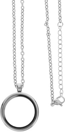 HOMSFOU Clear Glass Floating Locket Pendant Stainless Steel Memory Necklace with Chain Round Charm Holder for Keepsakes and Special Moments