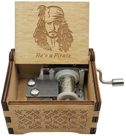 STARRUM Vintage of the Wooden Caribbean Music Box Hands Crank Laser Design Musical Box for Men Women Birthday Christmas gifts (He's a Pirate)