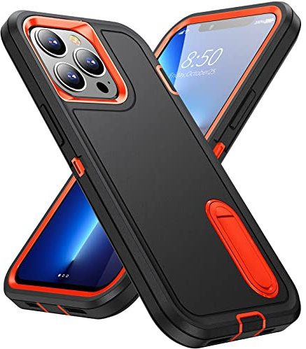 Pritify Custodia armatura a 3 strati per iPhone 13 Pro Max con cavalletto resistente e protezione per fotocamera rialzata, custodia posteriore robusta e resistente, cover posteriore protettiva