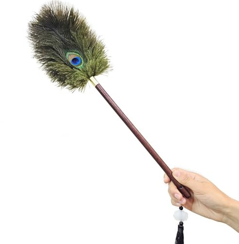 Ostrich Feather Duster,with Wooden Handles,Peacock Feather Duster,for Home Office Garden Furniture Bookshelf
