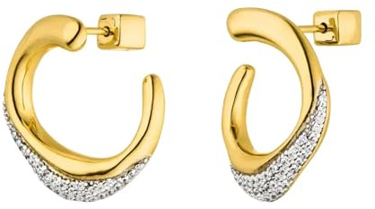 PAUL VALENTINE - Damen Ohrringe 925 Silber - Vergoldet/Golden - mit Zirkonia Stein - Gebogen Creole - PV-E0021